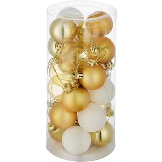 Sæt med 24 Julekugler hvid/guld - hvid/guld