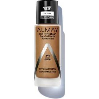 Almay Skin Perfecting Comfort Matte Foundation, hypoallergenisk, duftfri, ikke testet på dyr, testet af dermatologer, varm mandel
