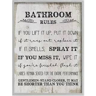 Stupell industrier badev?relse regler sjovt ord tr? tekstureret design gr? indrammet v?gkunst 11x14 flerfarvet