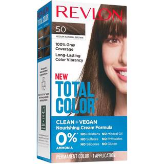 Revlon Total Color Permanent h?rfarve ren og vegansk 100% gr? d?kning H?rfarve 50 Medium Natural Brown 3,5 oz
