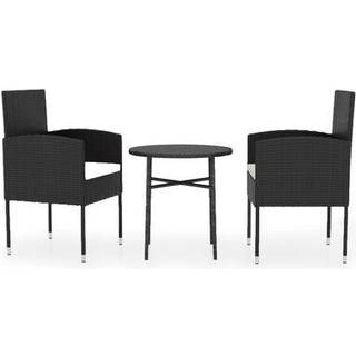 spisebordssæt til haven 3 dele polyrattan sort