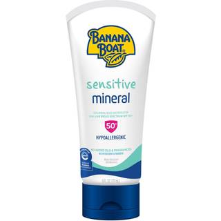 Banana Boat Sensitive 100% mineral solcreme i lotion-form SPF 50+ Duftfri, Oxybenzone/Octinoxate-fri, Vandbestandig 80 minutter