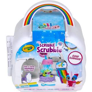 Crayola Scribble Scrubbie Cloud Clubhouse Legetøjsæt - 2 vaskbare dyrefigurer, bøtte, vaskebørste og regnbueopbevaringskasse (Alder 3-6 år)