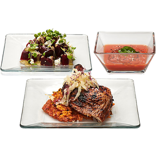 Libbey tempo glas -spisestue s?t slanke firkant klare glasplader og sk?le s?t med 12 opvaskemaskine sikre glasretter, der er indstillet til midda