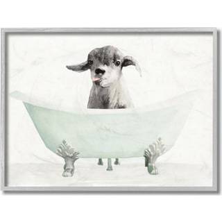 Stupell industrier baby lama i et karbad sjovt dyre badev?relse tegning stellar design studio v?g kunst 11 x 14 gr? indrammet