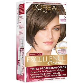 L'Oreal Paris Excellence Creme Permanent Triple Care Hair Color 5 Medium Brown Gray D?kning i op til 8 uger Alle h?rtyper Pakning af 1