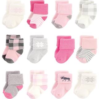 Hudson Baby Unisex Cotton Rich Newborn and Terry Socks Pink Moose 6-12 måneder