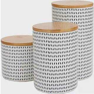 Mind Reader 3-delad kapselinsättning sockerbehållare kaffelagring lock kök keramik 4 """" l x 4 """" w x 7 """" h svartvitt