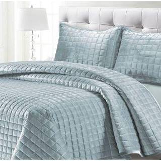 Tribeca Living Velvet Twin Quilt Set To-Piece Box Stitch Bedding Set inkluderer en overdimensioneret quilt & One Sham Pillowcase 260GSM Super Sof