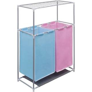 vasketøjskurv med 2 rum og tørrestativ