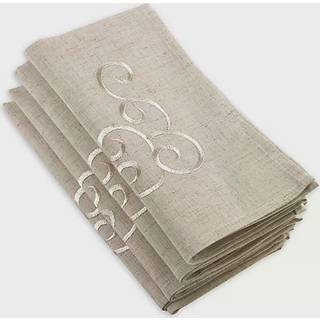 Saro 493.N20s 20 in. Firkantet broderet virvelvirl -design linnedblanding serviet - naturligt sæt på 4