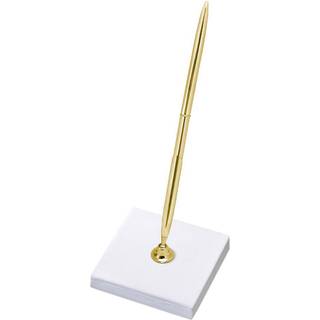 Perlemors Hvid Penholder med Guldpen, Elegant Papirdesign 8x8x16.5 cm