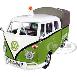 Motormax 79676 Volkswagen T1 pickup med baldakingrøn og hvid med trailer road service 1-24 skala diecast modelbil