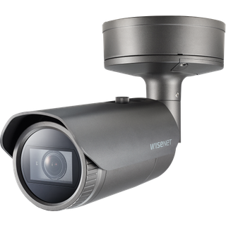 Hanwha Vision Bullet Kamera PNO-A9081R 4,5 - 10,0mm Überwachungskamera mit 8 Megapixel Auflösung. professionelle Kamera für außen - anthrazit"silber