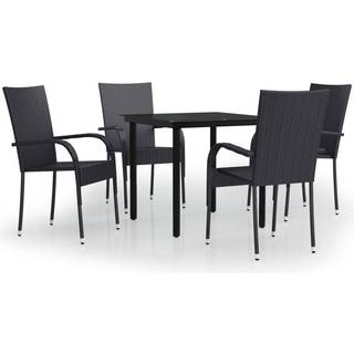 Udendørs Spisebordssæt 3 Dele Sort - Sort / 80 cm bordlængde / 4