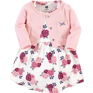 Hudson baby baby piger bomuld og cardigan sæt afslappet kjole rødme blomster 4t os