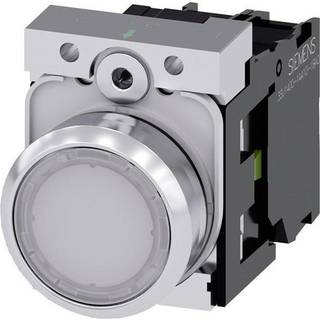 Siemens Lystrykknap, 22 mm, rund, metal, skinnende, hvid, flad, momentan kontakt type, med holder, 1no, led modul, med integreret led 24v