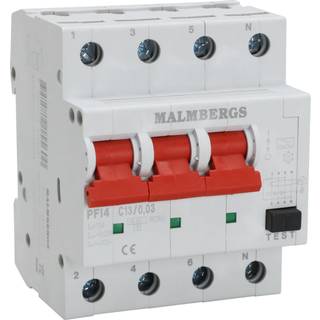 Kombirelæ 13A 30mA 10kA 4-pol