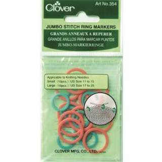 Clover Markeringsringe, Jumbo (rød/grøn) 20 stk ekstra store, heraf 10 små og 10 store ringe. Runde plastikringe til markering af start og slutning af maskerne i et evt. strikkemønster.
