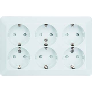 Stikkontakt schuko med 6 udtag i hvid