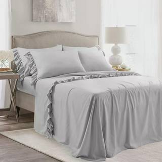 Frodig indretning Reyna Ruffle Sheet Set 6 Stykke Sæt Dronning Hvid - Bløde og komfortable ark med flæser - Klassisk elegant leabsæt - traditione