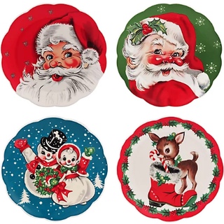Mr. Christmas Vintage Christmas Dessert Plates middagsservice 8 tommer s?t med 4 feriepersoner