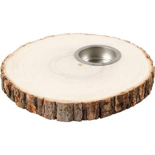 Rustik Fyrfadsstage i Træ med Bark, 14-16 cm