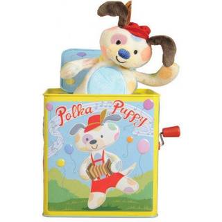 Schylling Polka Puppy Jack in the Box - Classic Children's Musical Toy, der danser - farverig pr?get tinboks og elskelig hvalpplys