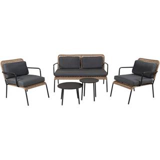 Paola sofagruppe med sofa 2 stole og 2 borde sort og natur