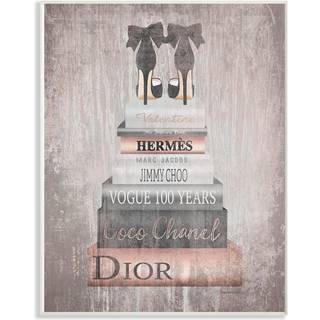 The Stupell Home Decor Collection Book Stack Heels Metallic Pink Wall Plaque Art Multicolor