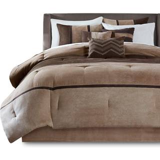 Madison Park Palisades Comforter Set Modern Faux Suede Pieced Stripe Design hela säsongen ner alternativa mysiga sängkläder med matchande skamdek