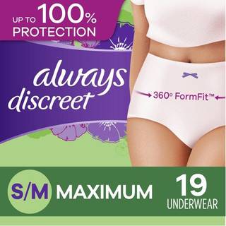 Altid diskret vokseninkontinens & postpartum Undert?j til kvinder St?rrelse Lille/medium hvid maksimal absorptions -disponible 19 t?lling (pakke
