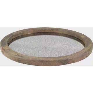 Stonebriar Round Natural Wood Servering Bakke med antik spejl Rustik Butler -bakke Unik kaffemidtpunkt til sofabord spisebord eller en hvilken so