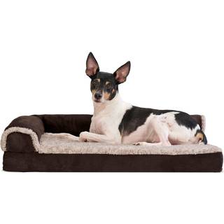 Furhaven Memory Foam Hundeseng til mellemstore/sm hunde m/ aftagelige bolster & vaskbart betrk til hunde op til 35 lbs - Tofarvet plys imiteret