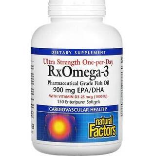 Natural Factors – RxOmega-3 med Vitamin D3 Maksimal Tredobbelt Styrke 900 mg (150 bløde kapsler)