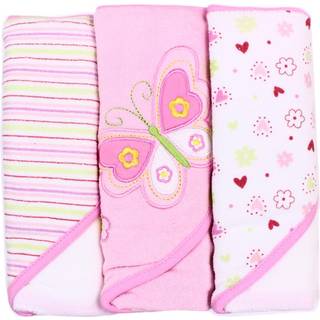 Spasilk Baby 3 Pack Soft Terry Hooded Howkl?d s?t til nyf?dte drenge og piger 26x30 tommer lyser?d sommerfugl (301-007)