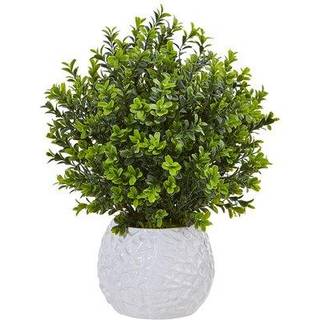 Næsten naturligt buksbom stedsegrøn kunstig plante i hvid vase (indendørs/udendørs)