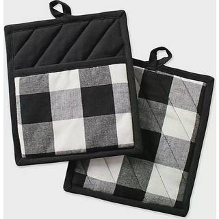 DII Buffalo Check Kitchen Collection Classic Farmhouse Kitchen Set Pothholder Black & White 2 Piece