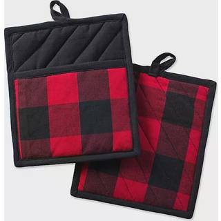DII Buffalo Check Kitchen Collection Classic Farmhouse Kitchen Set Pothholder Red & Black 2 Piece