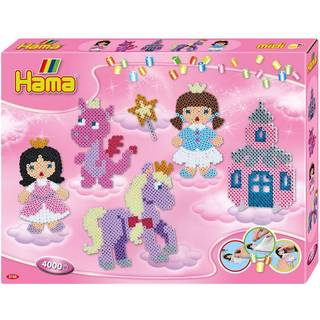 Hama Gaveæske Fantasy Fun Indeholder: Ca. 4.000 perler 2 stiftplader: stor firkantet nr. 234 og dukke nr. 330 2 perlefødder, Motivark Vejledning og strygepapir.