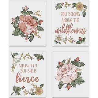 S?d jojo designs vintage blomster boho v?gkunst tryk v?relse indretning til baby b?rnehave og b?rn - s?t med 4 - r?dme lyser?d gul gr?n og hvid l