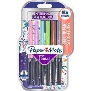 Paper Mate Flair Felt Tip Pens | Medium spids (0,7 mm) | Metalliske farver | 6 styk