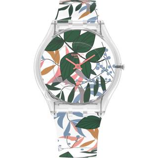 Swatch Skin Classic Leaves Jungle Quartz Floral Dial Floral Silicone Strap Ladies Watch SS08K111