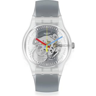 Swatch Clearly Black Striped Quartz Transparent Dial Black Silicone Strap Unisex Watch SUOK157