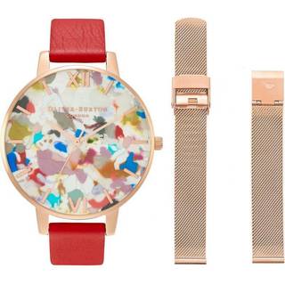 Olivia Burton Pop Art Red + Rose Gold Mesh Strap Watch Set - Rose Gold - Multi-colour