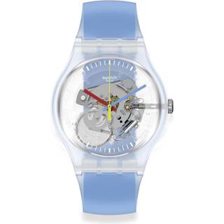 Swatch Clearly Blue Striped Quartz Transparent Dial Blue Silicone Strap Unisex Watch SUOK156
