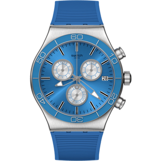 Swatch New Irony Chrono Blue Is All Quartz Blue Dial Blue Silicone Strap Men's Watch YVS485