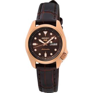 Seiko 5 Sports Compact Automatic Brown Dial Brown Leather Strap Ladies Watch SRE006K1