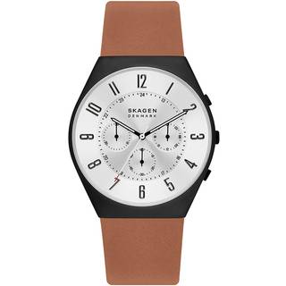 Skagen SKW6823 Black IP Chronograph Brown Leather Strap Watch - W06273