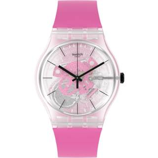 Swatch New Gent Pink Daze Quartz Transparnet Dial Pink Strap Ladies Watch SO29K107